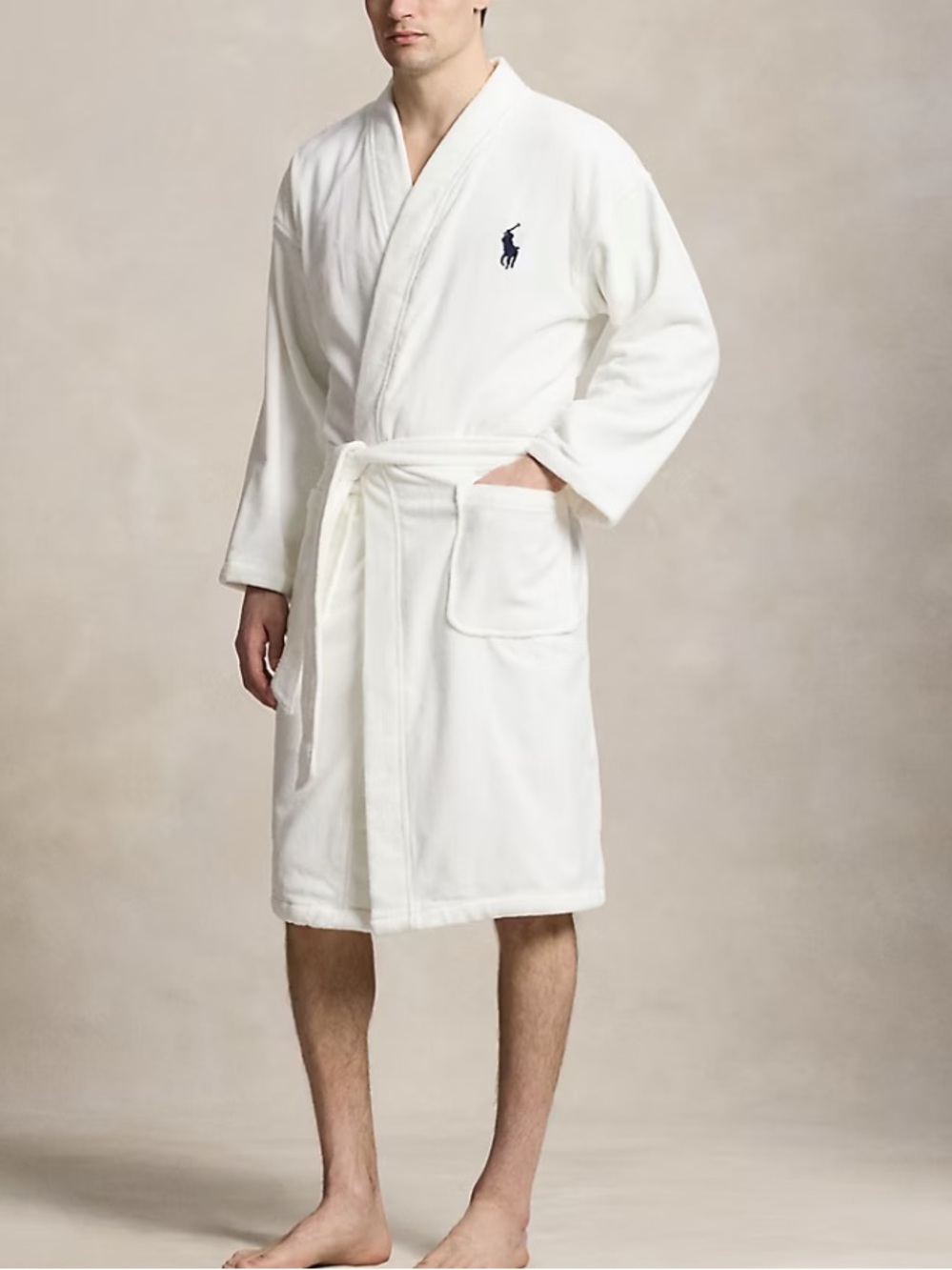 Polo by Ralph Lauren White Men’s Terry Robe with Navy Logo